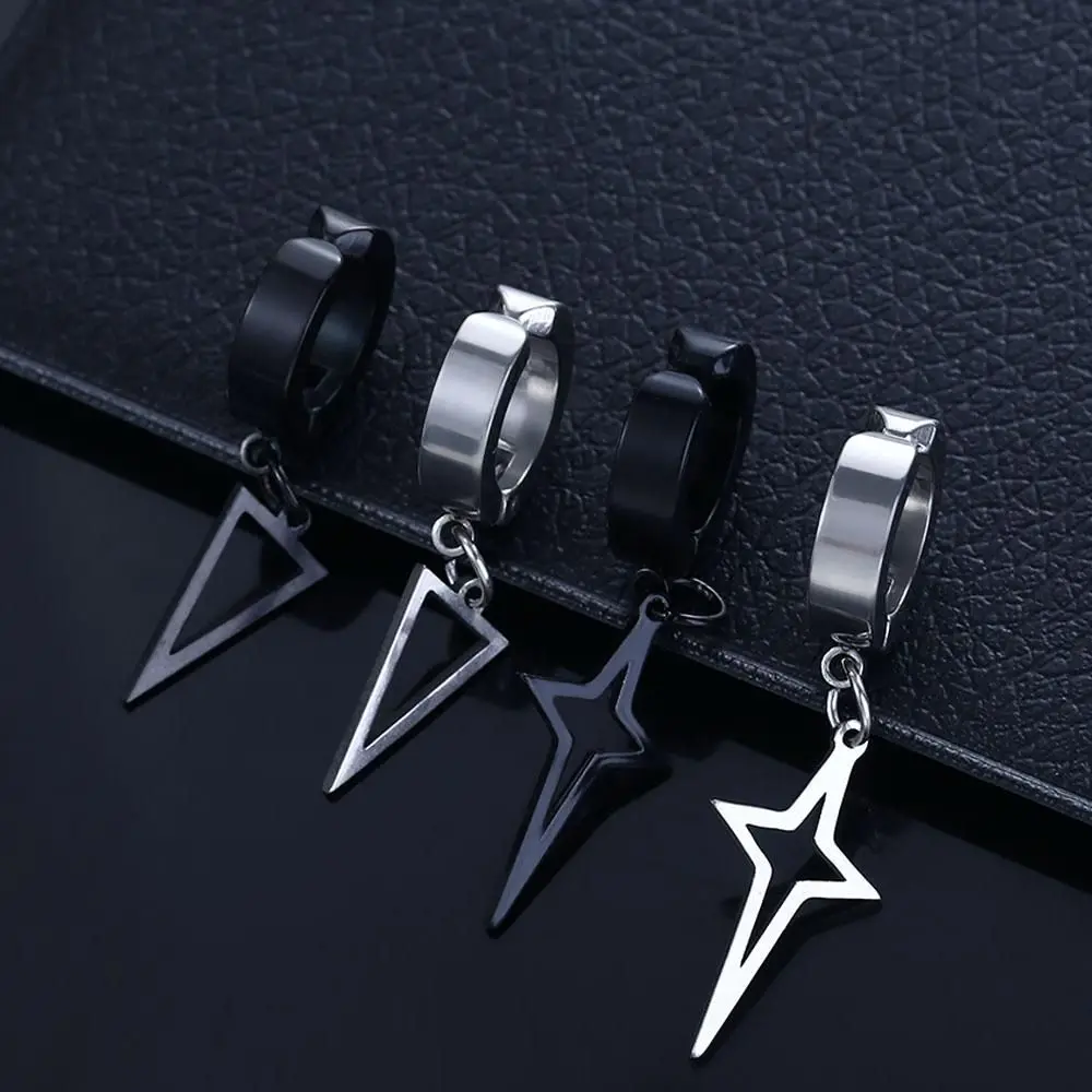 Male Drop Earring Fake Piercing Stainless Steel Non-Piercing Earring Korean Style Ear Cuff Fashion Jewelry Cross Clip Earring