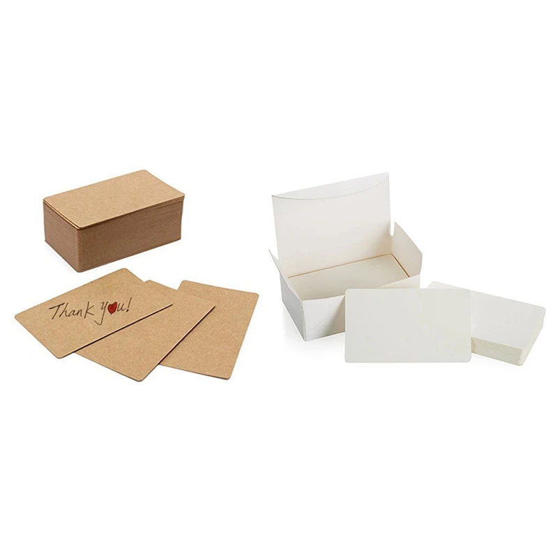 

100Pcs Blank Kraft Paper Business Cards Word Card With 100Pcs Blank White Cardboard Paper Message Card Business Cards