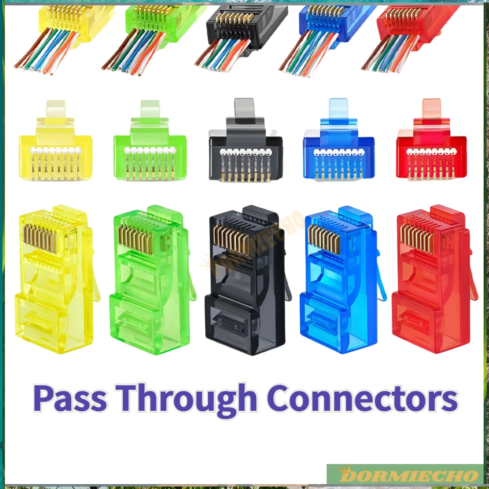 

Warranty RJ45 Cat6 EZ to Crimp 30pc Modular Plug Pass Through Connectors UTP Network Cable Assorted Colors for Solid or Stranded