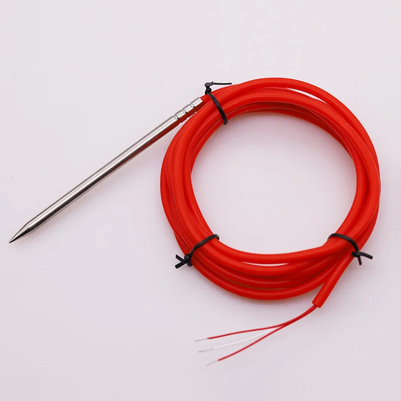 Needle type temperature sensor probe with red soft silicone wire PT100 PT1000 thermal detector