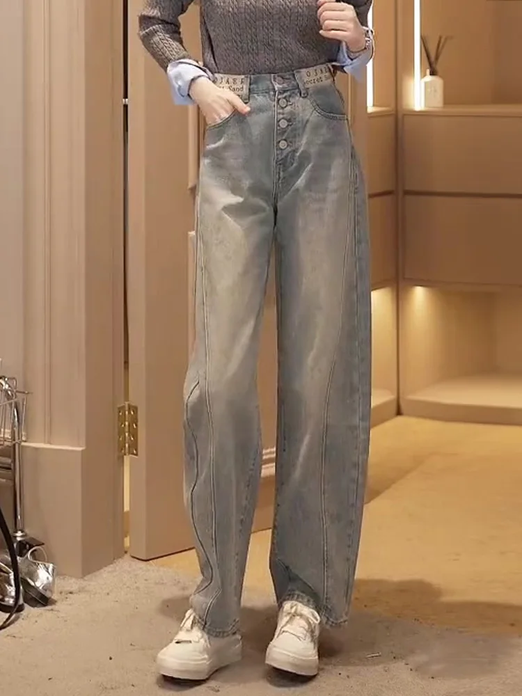 

Женские джинсы Oajer Flagip Store с высокой талией, широкими штанинами, в стиле ретро, с буквенным принтом, весенние модные джинсовые брюки для женщин