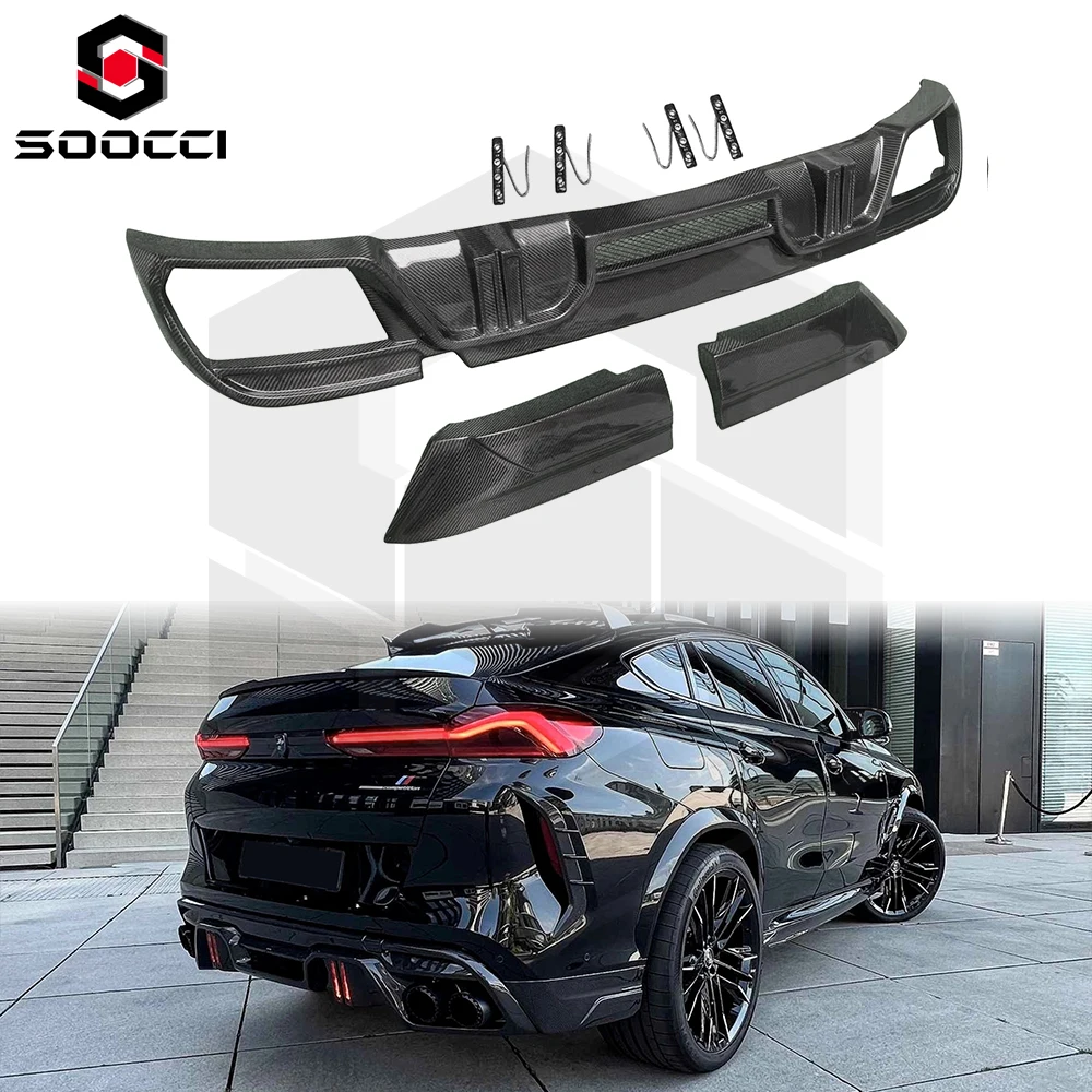 

Carbon Fiber LD Style LED Light Rear Diffuser For BMW X6M X6C F96 Competition Rear Bumper Lip Diffuser Spoiler Splitter 2019+
