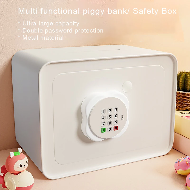 Electronic Password Safe Storage Tank with Key, Money Coin Metal Storage Box, Big Money Saving Box for Adult, Money Drawer