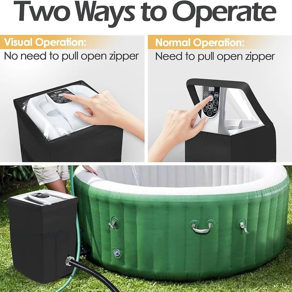 600D Polyester Spa Cover for Heater Pump with Clear PVC Window for Double Zipper Windproof Straps Black 13 13 21inch