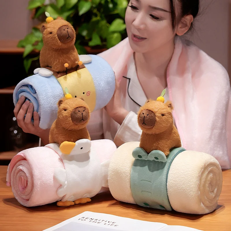 Funny Capybara Roll Carpet Adorable Bee Crocodile Pelican Stuffed Plush Animal Capybara Nap Blanket Home Decor For Gift