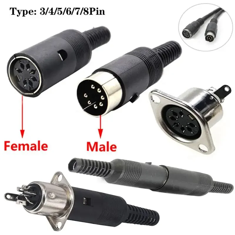 1 pcs Male/Female DIN Plug Socket Connector 3/4/5/6/7/8 Pin Chassis Cable Mount Plug With Plastic Handle