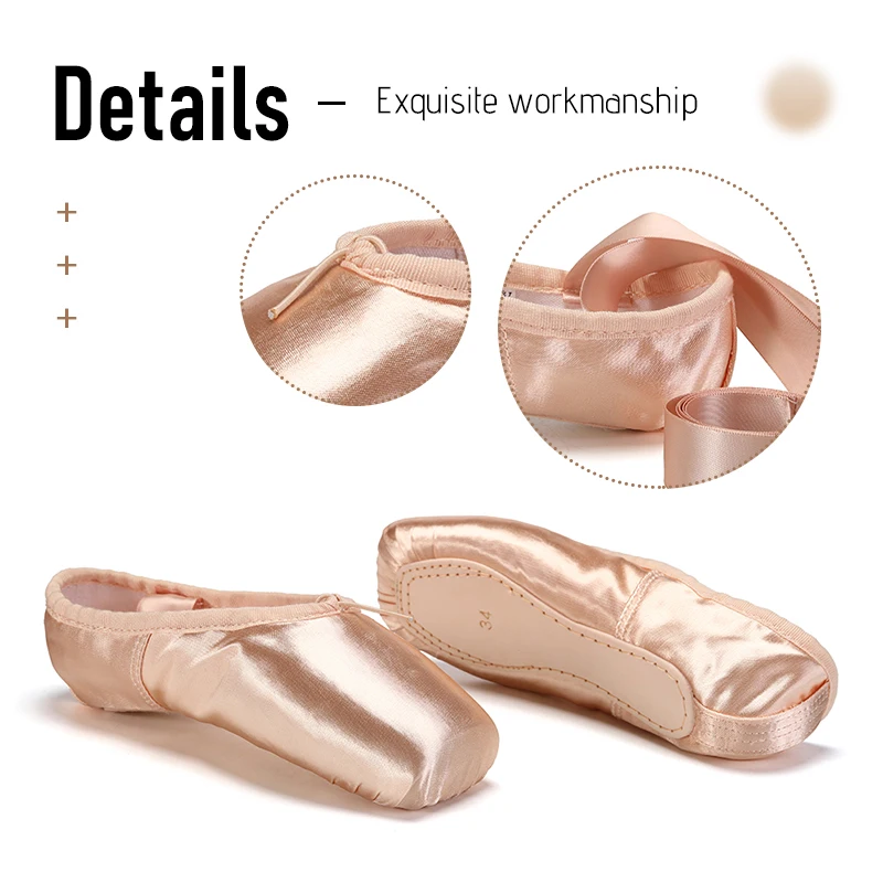 أحذية الباليه بوانت الفتيات النساء السيدات أحذية الباليه مع أشرطة الساتان المهنية راقصة الباليه أحذية الرقص الاطفال الكبار الأحجام #2
