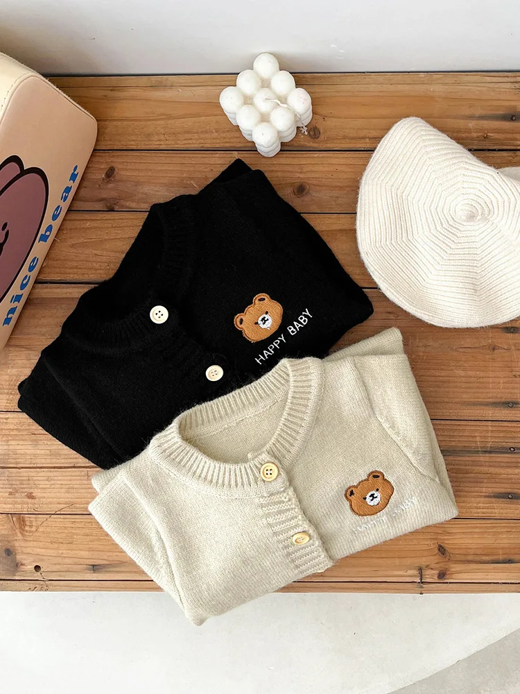 2024 Spring New Baby Long Sleeve Knitted Romper Boy Girl Newborn Cartoon Bear Casual Clothes Infant Sweater Jumpsuit 0-24M