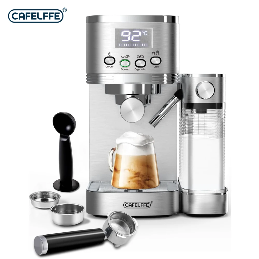 CAFELFFE Macchina per Espresso 20 Bar con Sistema Automatico per Schiumare il Latte | Macchina per Cappuccino 6-in-1 con Doppio Sistema di Riscaldamento