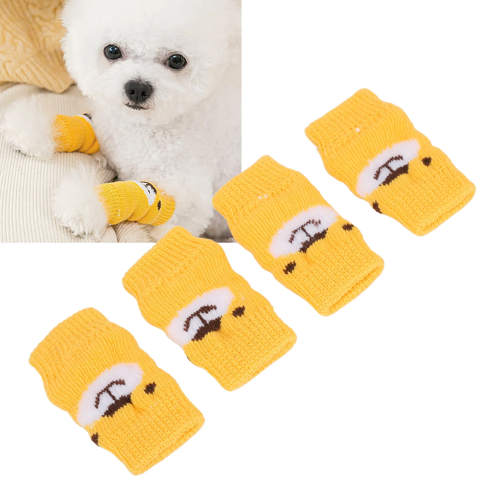 4pcs Dog Elbow Protector Cartoon Bear Pattern Joints Protection Dirty Resistance Pet Dog Elbow Sleeve M