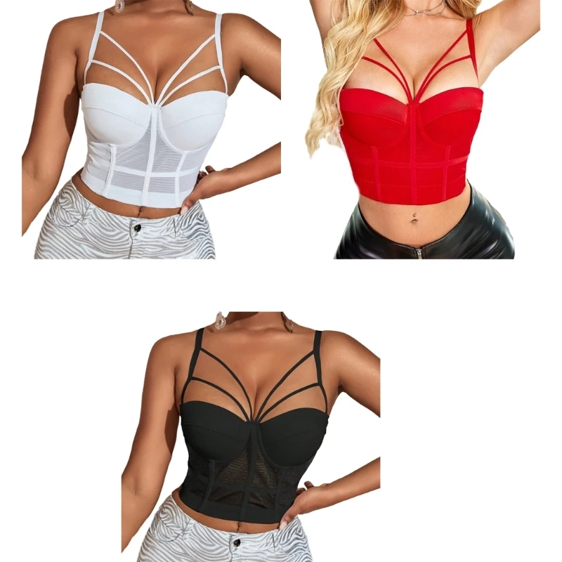 

Women Push Up Underwire Corsets Camisole Sleeveless Boned Mesh Bustier Crop Top N7YE