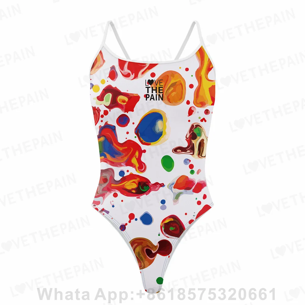 2022 New Love The Pain Summer Ladies Sexy Thin Belt Swimsuit One-piece Quick-dry Swimwear Functional Training Sports Swimsuit