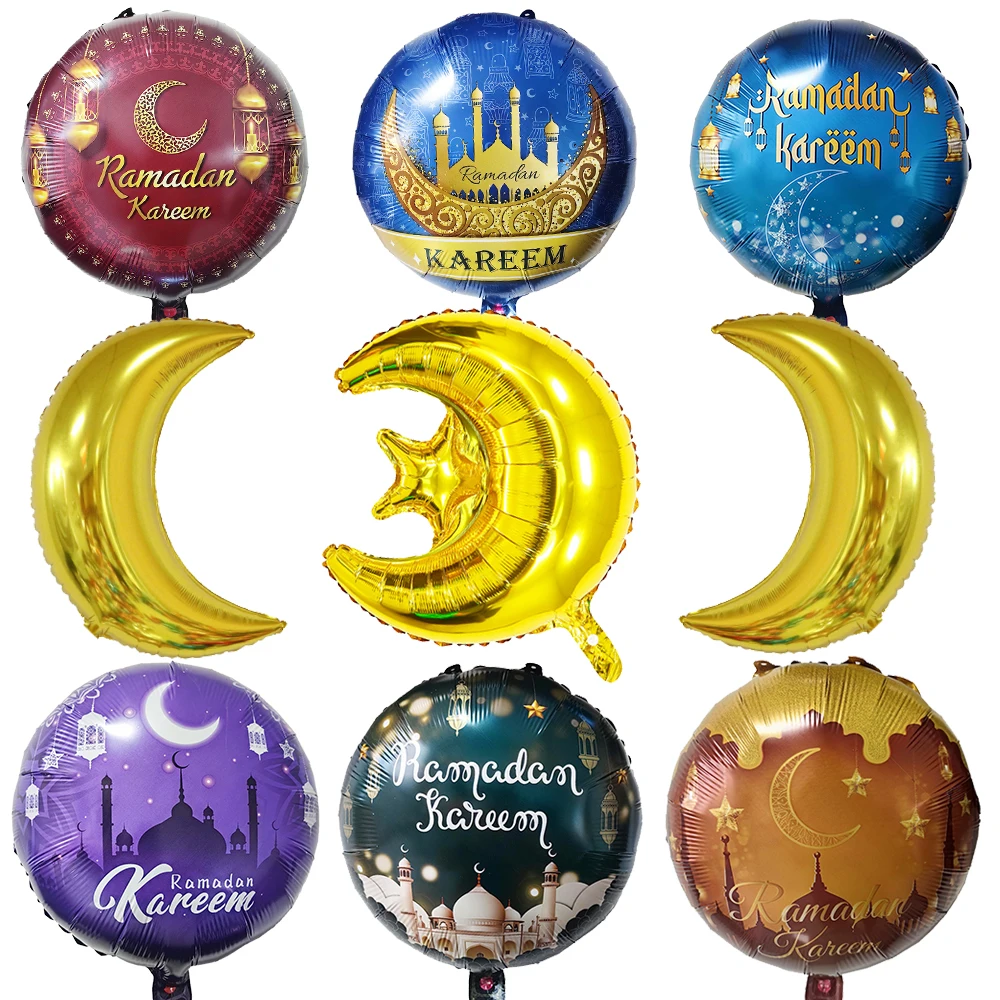 Ramadan Kareem Foil Balloon Rotondo Eid Mubarak Palloncini Ramadan Decorazione Del Partito Coperta Esterna Ramadan Kareem Decor Supplies-image
