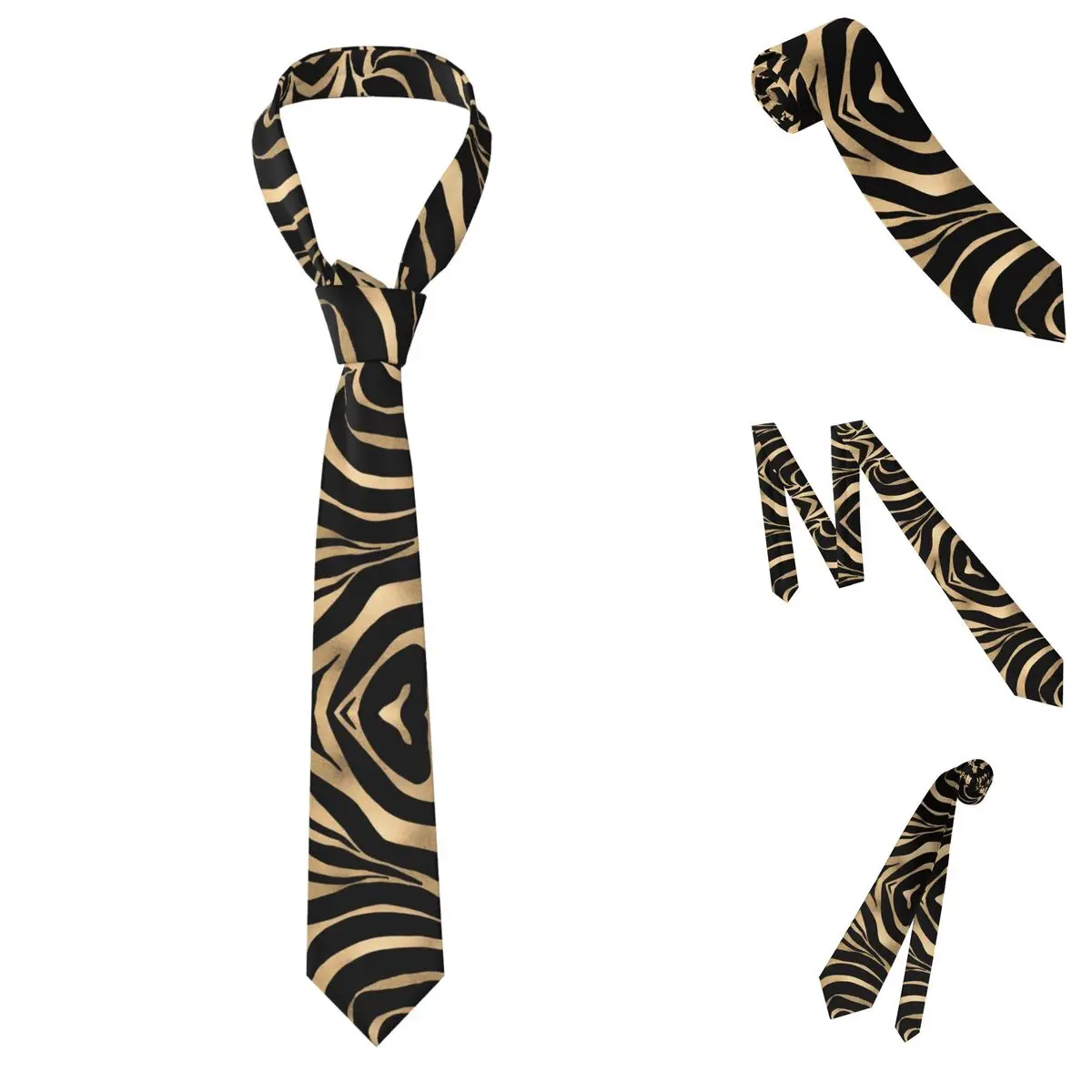 

Elegant Metallic Gold Zebra Black Animal Print Necktie for Men Silk Polyester 8 cm Neck Ties Wedding Accessories Tie Gravatas