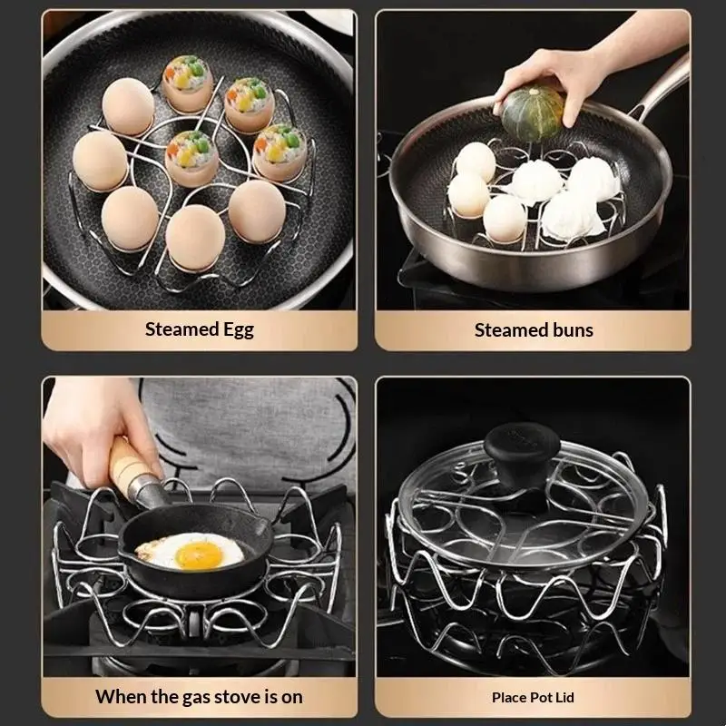 Multifunctional Steamed Egg Rack Stainless Steel Steamed Bun Dumplings Steaming Rack Durable Steamer Cooking Accessories