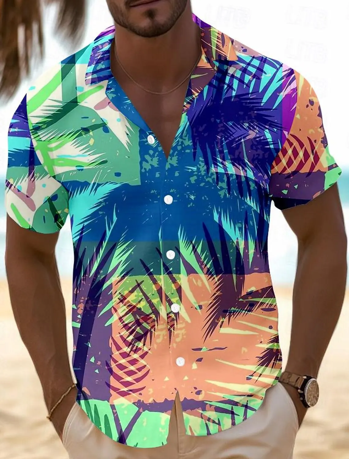 Coconut Tree Palm Tree Surfing Men\'s Summer Hawaiian Shirt Outdoor Street Casual Summer  Turndown Short Sleeve Polyester Shirt