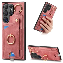 Lederen Ring Met Kaarthouder Telefoonhoesje Voor Samsung Galaxy S23 Fe S24 S22 Ultra Plus M53 M33 A55 A25 A35 A15 A05 A 05S A34 Cover