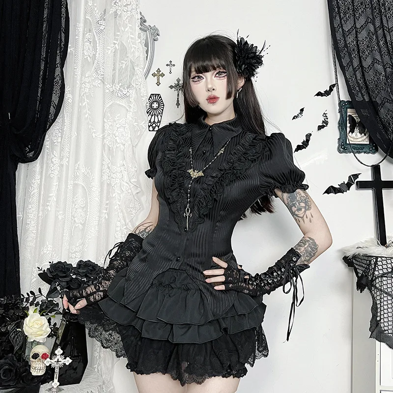 Goth Y2k Streetwear Dark Gothic Rock Shorts Frauen Vintage Cyber Punk Hotsweet Halloween Spitze Patchwork Kürbis Rock Weibliche