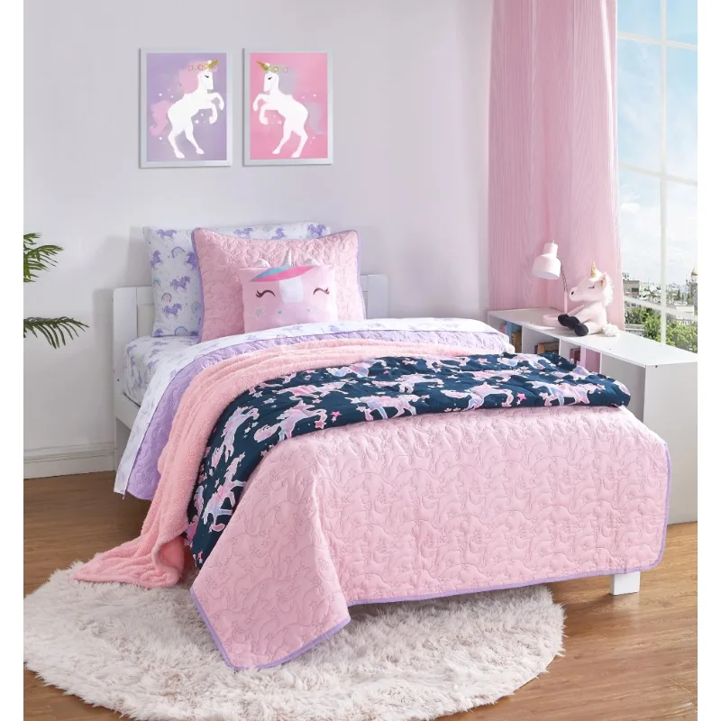 

Kids Reversible Microfiber Quilt Set, Unicorn, Twin, 2 Piece