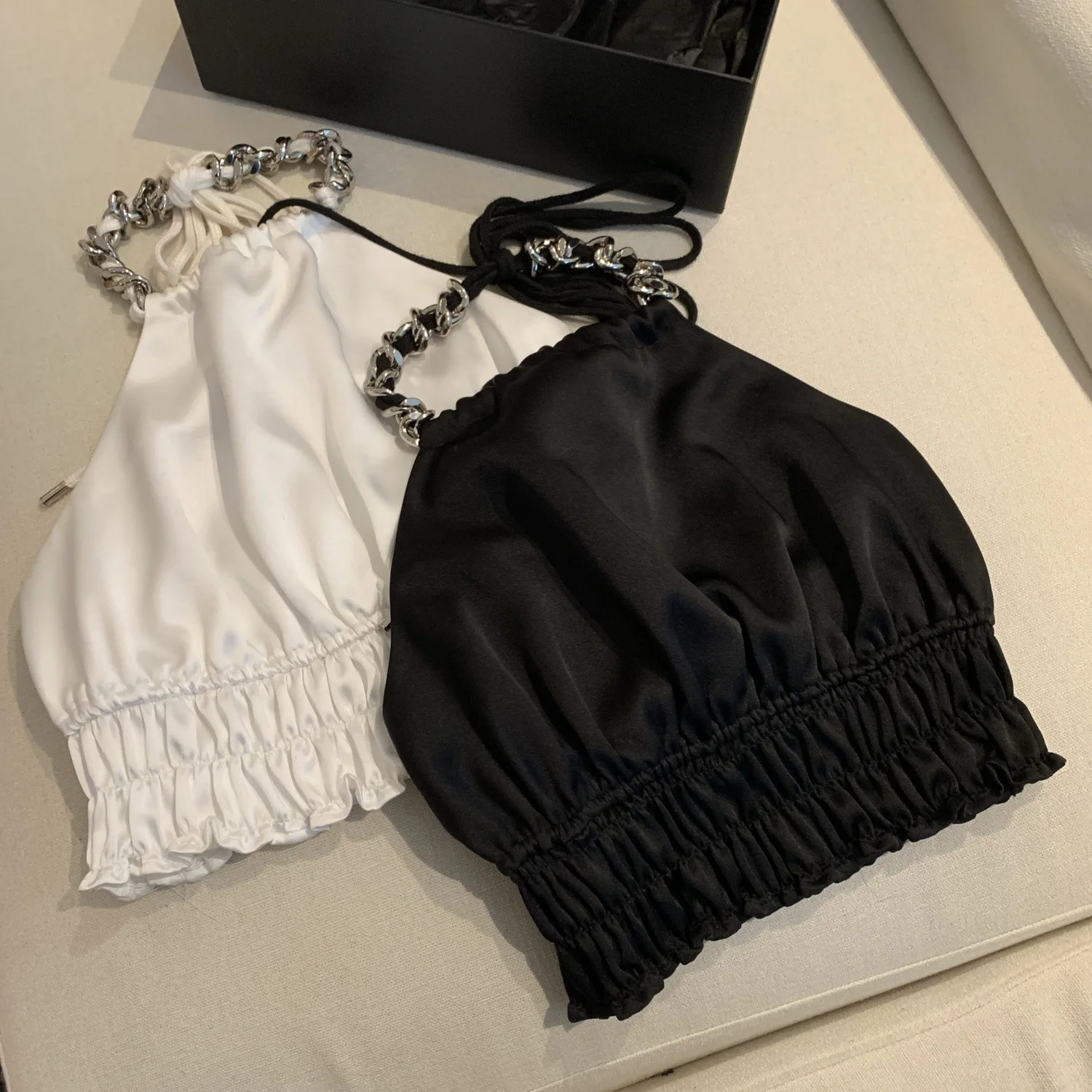 

baby girls tank top crop tops summer satin halter sling vest kids clothes teenage streetwear metal chain camisole 3 to 16 years