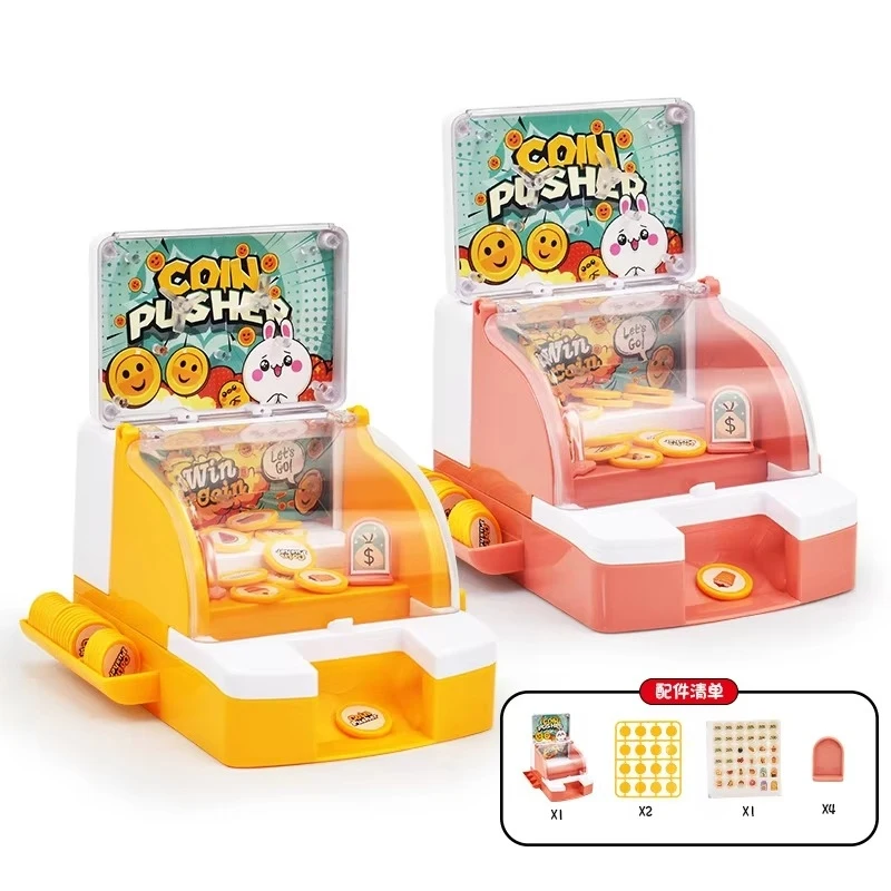 Mini Coin Pusher Game Machine, Kids Arcade Toy with Music Lights, Family Interactive Party Game Gift(Random Color)