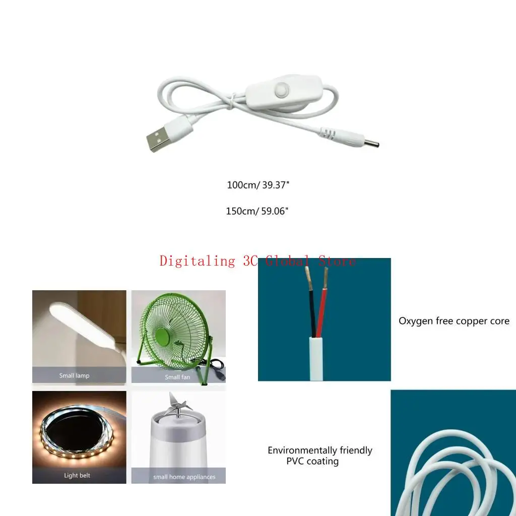 Porta USB para DC3.5x1.35mm Mandeira Linha Extensão do Extensão com On Off Switch