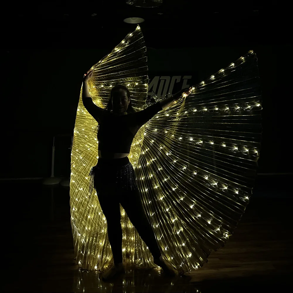 Gold Bauchtanz LED Isis Flügel Schmetterling Flügel Gold Farboptionen für Erwachsene Bühnenaufführung Show Praxis Karneval Anzug