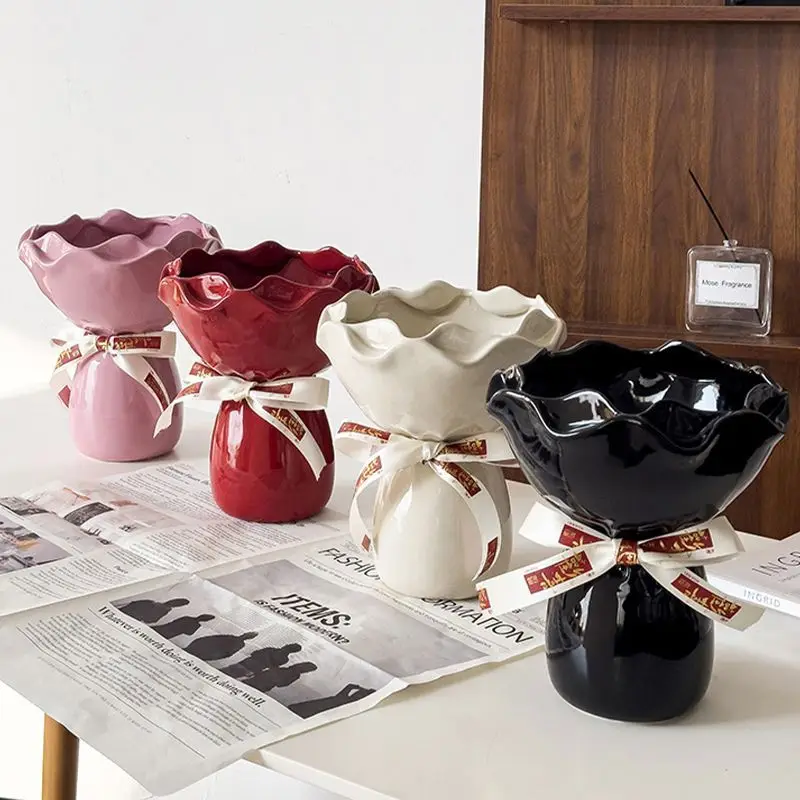 

Ceramic Vase Rose Flower Shaped Vase Desk Decorati Flowers Bouquet for Home Girding Decorative Floral Vases Room Aesthetic Decor