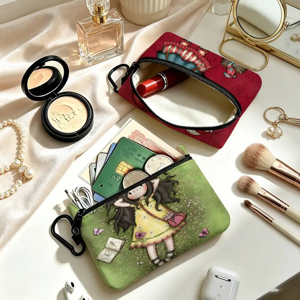 Cute Gorjusses Cartoon S-Santoro  Lightweight Oxford Fabric Coin Purse Carabiner Hook Design Mini Card Key Organizer Bag