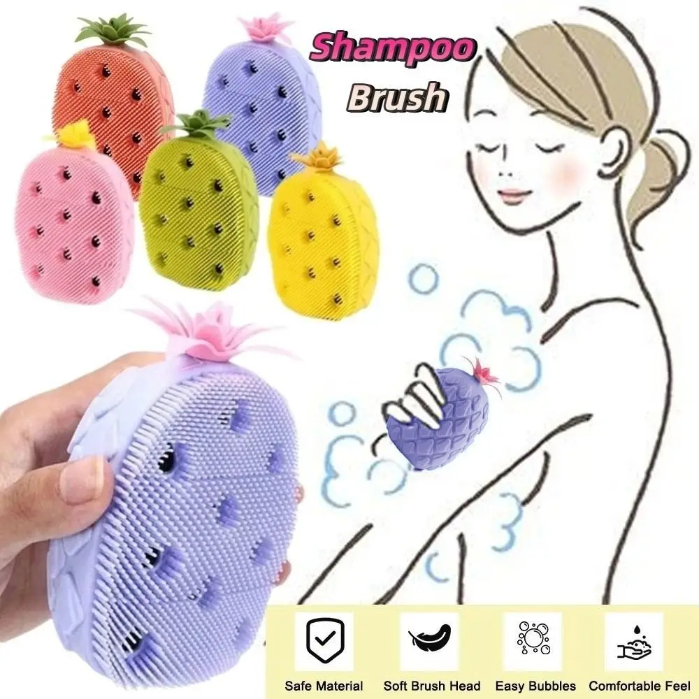 Spazzola per doccia a forma di frutta color caramello Spazzola per shampoo in silicone per capelli morbidi antiscivolo Forniture per il bagno esfoliante Spazzole per massaggio doccia