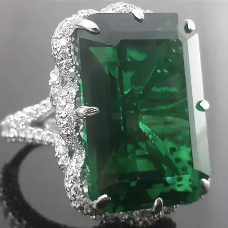 Huitan achteckiger Damen-Ring in Silberfarbe, moderner Partyschmuck mit hellgrünem Zirkonia, modische Accessoires – Detail 3