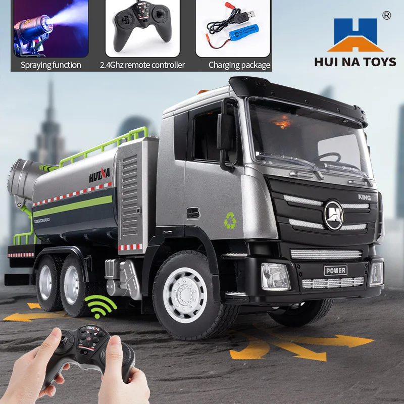 Huina RC Spraying Truck Remote Controlled Car 9CH Alloy Dust Cleaning Sprinkler Car Rc Car Toys Vehicle For Boys