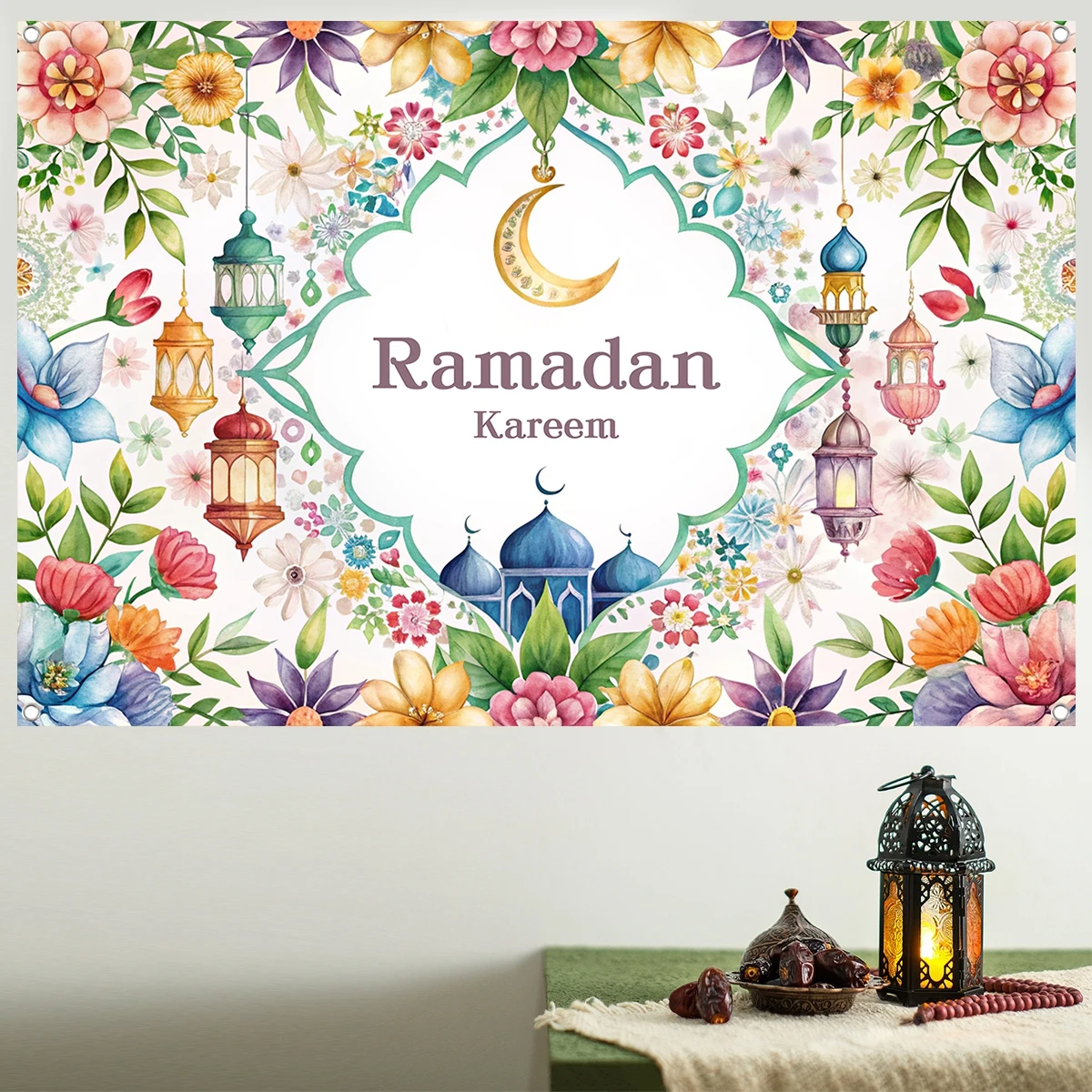 

Ramadan Kareem Flowers Moon Castle Background Cloth Eid Mubarak Decorations 2025 For Home Islamic Muslim Party Supplies Backdrop