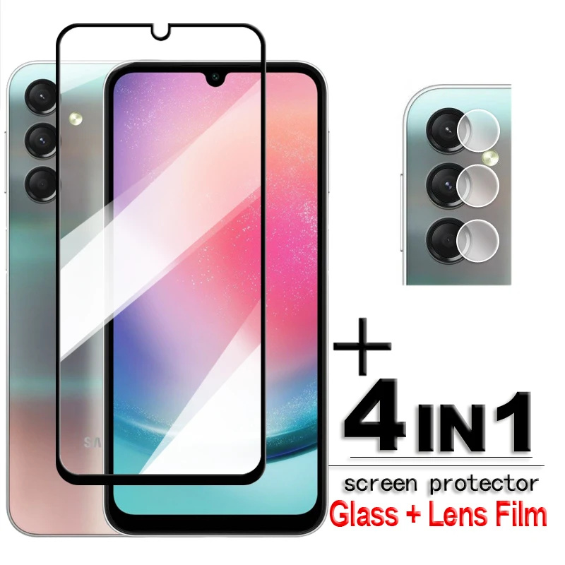 For Samsung Galaxy A24 4G Glass Samsung A24 Tempered Glass 2.5D Full Cover Glue Screen Protector Galaxy A24 Lens Film 6.5 inch