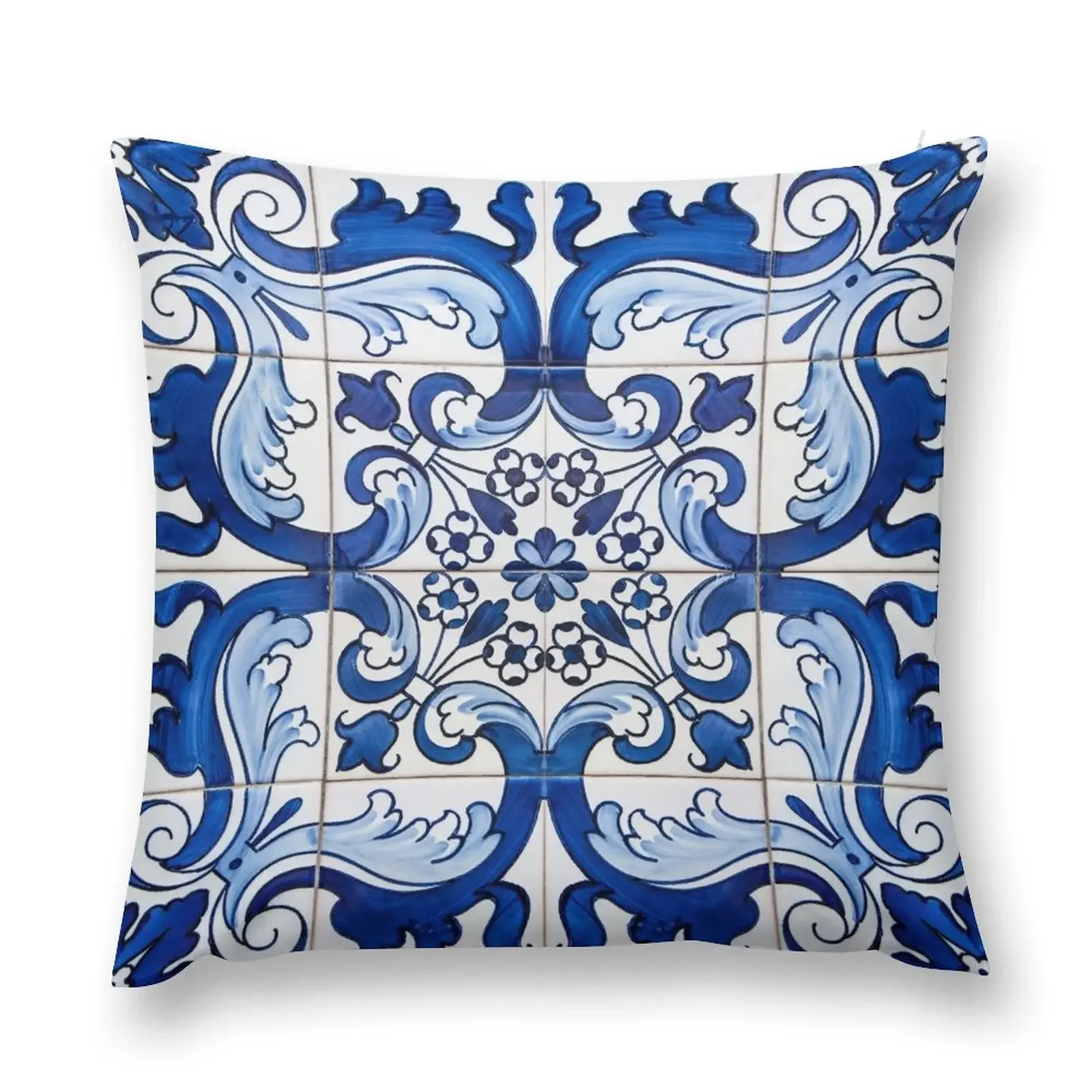 Antique Classic Lisbon Blue Azulejo Tile Floral Pattern Throw Pillow Christmas Pillowcase luxury sofa pillows pillow