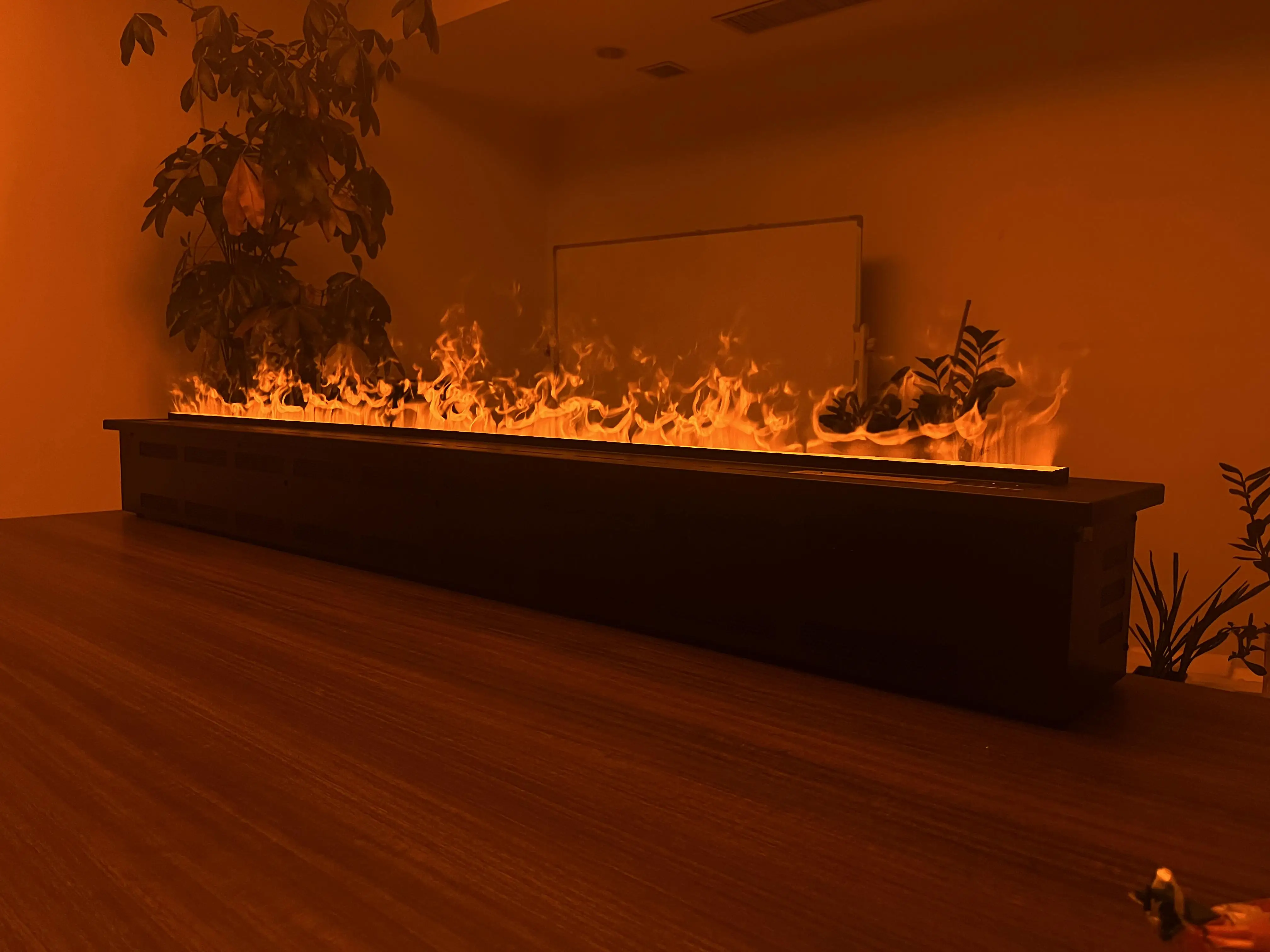 Water Vapor Electric Fireplace, Carbon Steel 700 x 240 x 200 mm, 3D Atomization Unit, LED Ventless, Freestanding Indoor