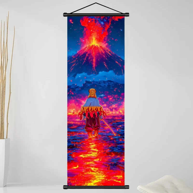 Demon Slayer Kyojuro Rengoku HD Print Anime Fabric Wall Art Scroll for Fans Bedroom Gaming Room Living Room Home Decor view 5