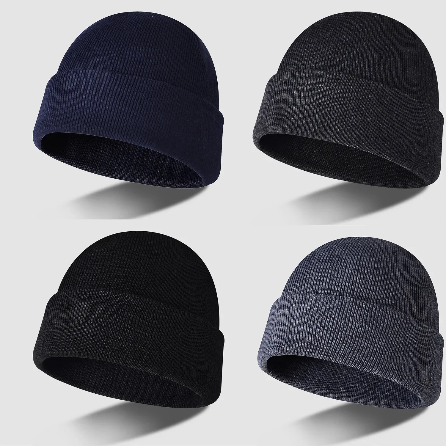 Winter Hats for Men Knit Beanies Winter Cuffed Cap Thick double layers Simple Design Solid Color