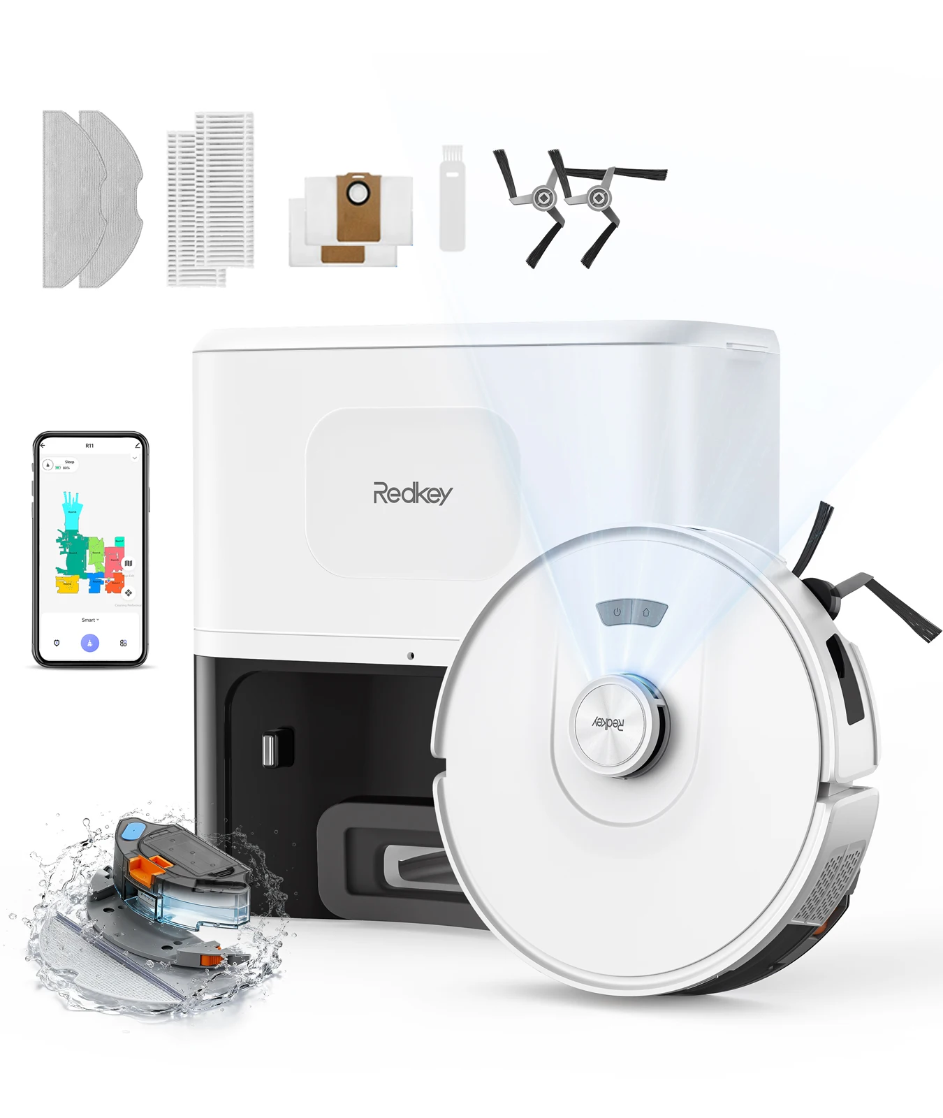 Redroad R11 20000Pa zuigkracht, robotstofzuiger en dweilcombinatie, zelfleegmakend, LDS lasernavigatie, app-bediening/Alexa/Google Home - afbeelding 1