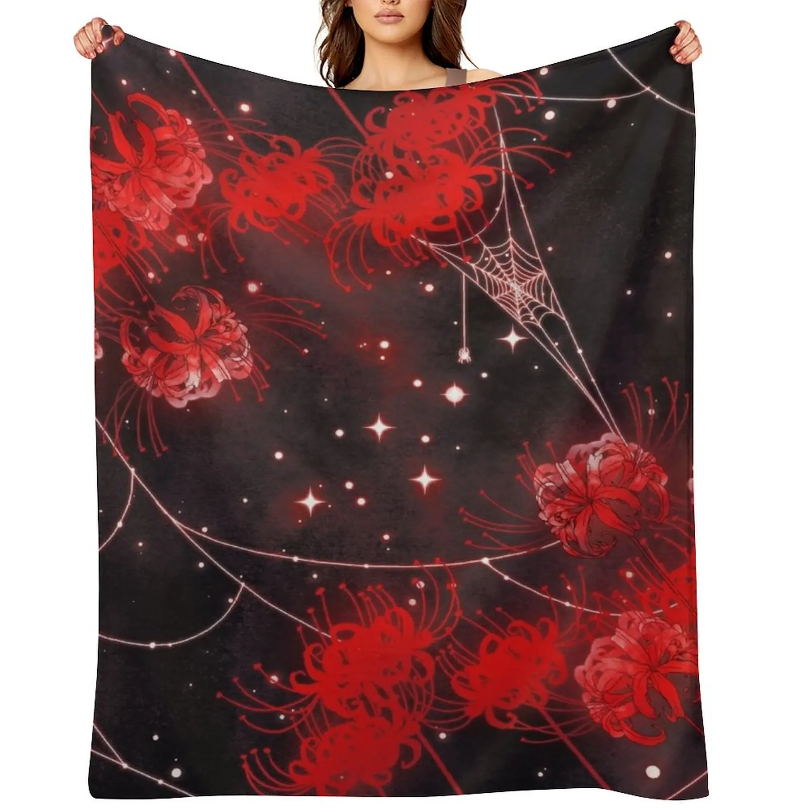 Galaxy Red Spider Lilies and Webs Throw Blanket Designers Soft Flannel Fabric Comforter Sleeping Bag Decorative Sofas Blankets