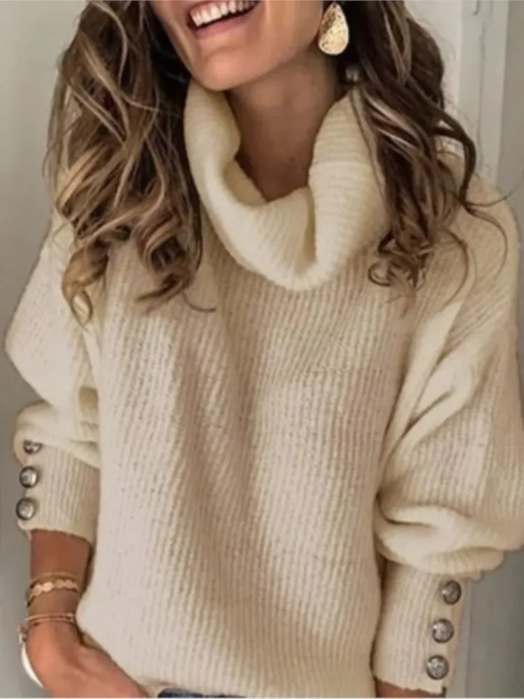 Autumn Winter Women Solid Top Sweater Fashion Turtleneck Long Sleeve Casual Loose Elegant Female Holiday Tops Sweaters New