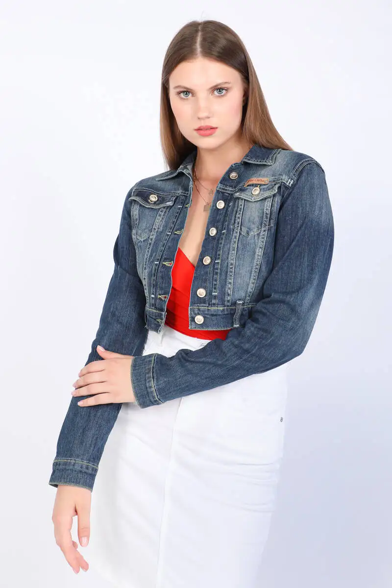 Women's Large Size Crop Jean Jacket