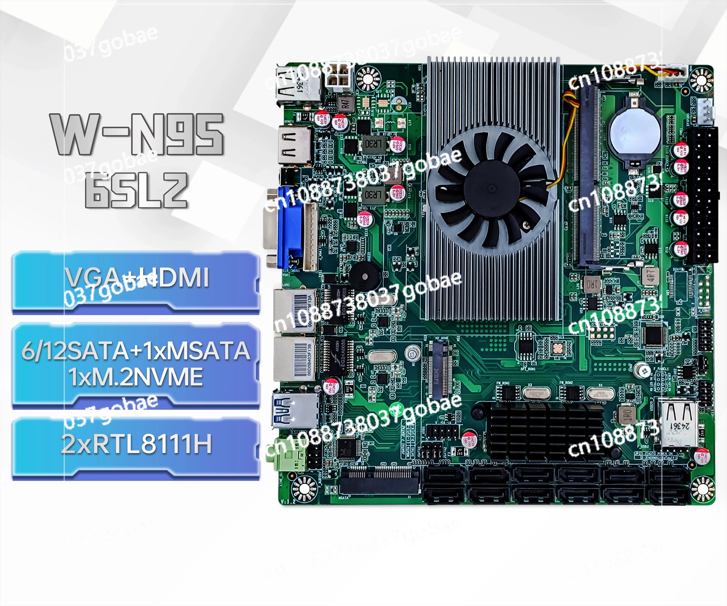 

Промышленная материнская плата NAS N95 N5095 для хранения данных, 12 SATA, поддержка нескольких жестких дисков, 2.5G/8111H, два порта LAN, IT