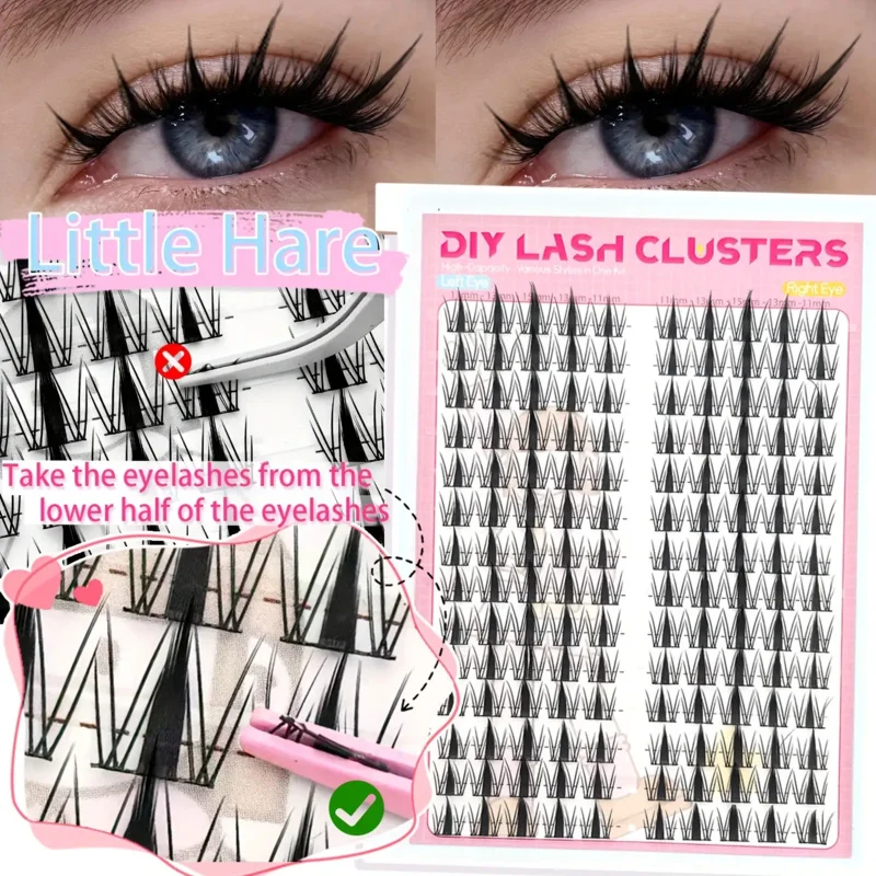 Katzenwimpern Manga Wet Wimpern-Verlängerungsset, Wimperncluster mit Bond- und Seal-Pinzettenbürste, individuelles Wimperncluster-Set