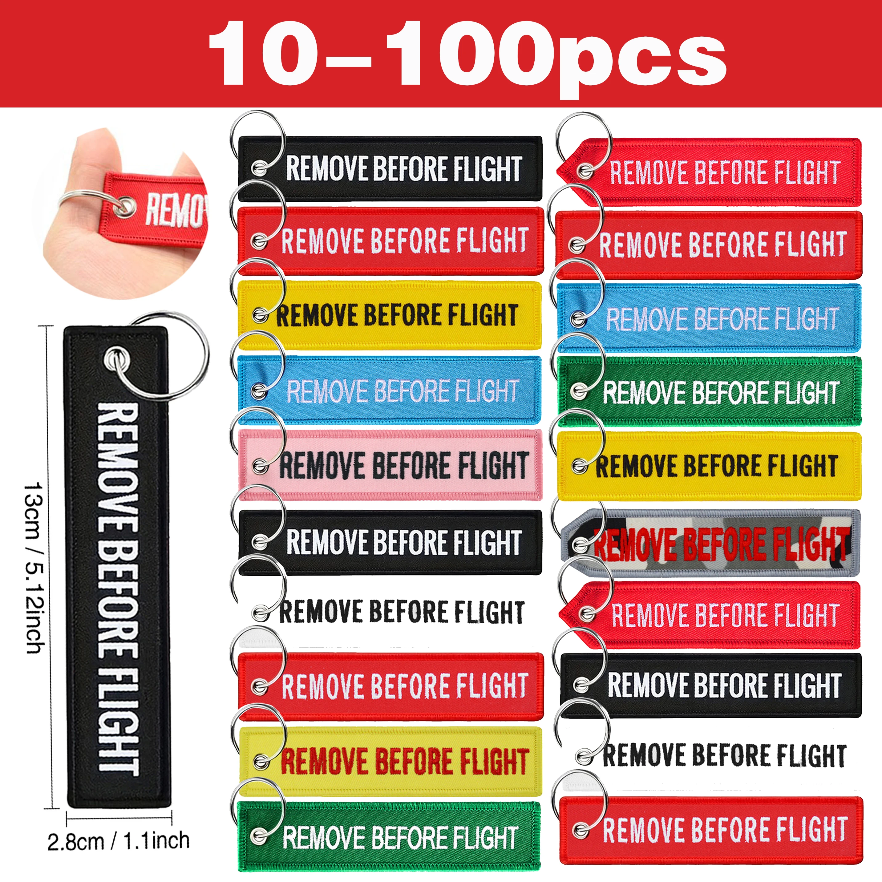 

10-100Pcs Remove Before Flight Both Sides Embroidery Red Pendant Key Chain Car Backpack Keychain for Aviatior Lovers Trinkets