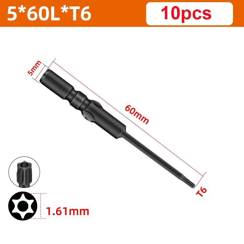 Imagem -02 - Longo Preto Endurecido Magnético Haste Redonda Torx Chave de Fenda com Furo t5 t6 t8 t9 T10 T15 T20 T25 T30 801 mm 60 mm 10 Pcs por Lote