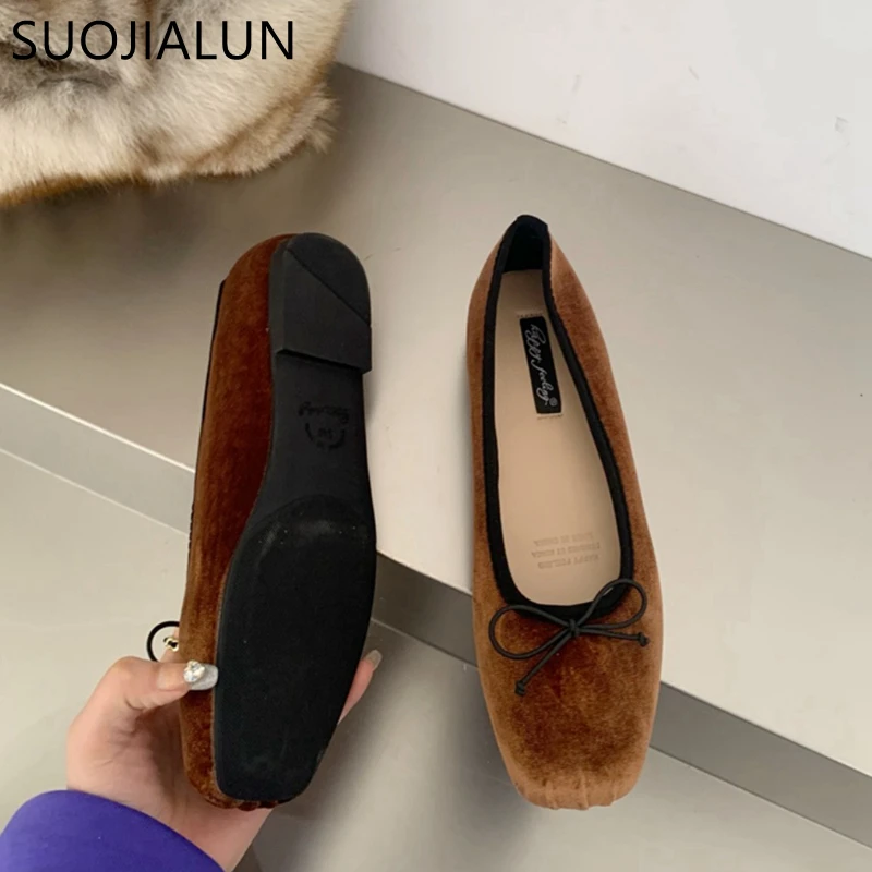 SUOJIALUN 2023 Summer New Women Flat Casual Shoes Fashion Shallow Slip On Ballet Shoes Soft Ladies Dress Ballerina Shoes Laofer