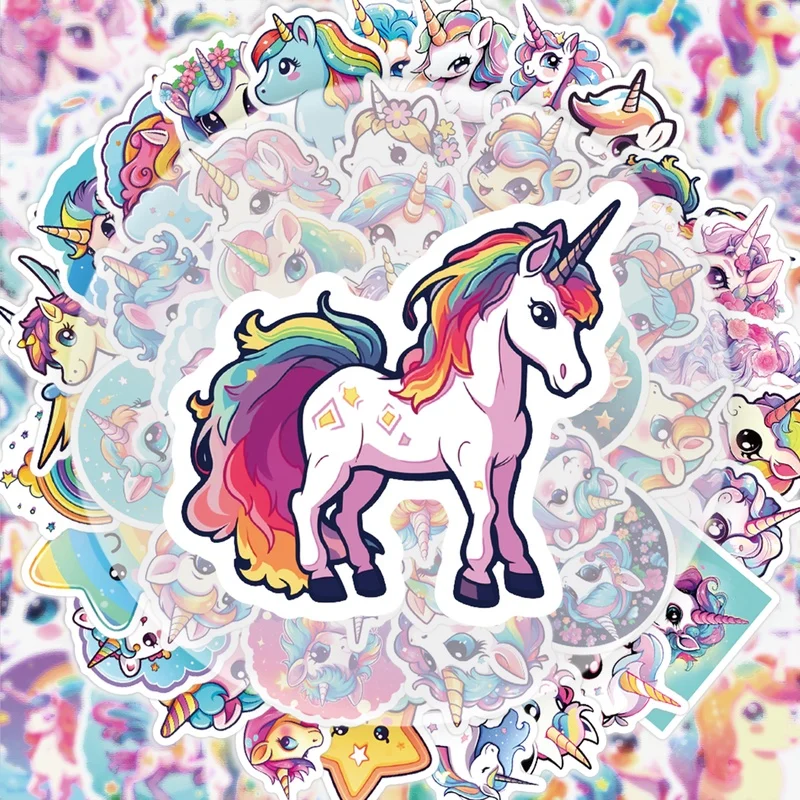 50 Unicorn Stickers, Vibrant Sticker Decals, Multiple Styles Without Duplication, Suitable for Water Bottles, Laptops, Suitcases, Skateboards, Guitars, Party Decorations