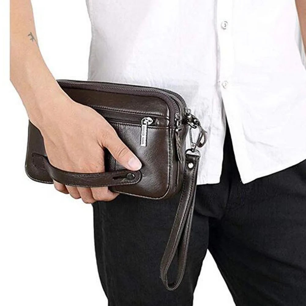 Genuine Leather Men Purse Bag Business Clutch Wallet Real Leather Wrist Money Bags Purse Wallets  Bag