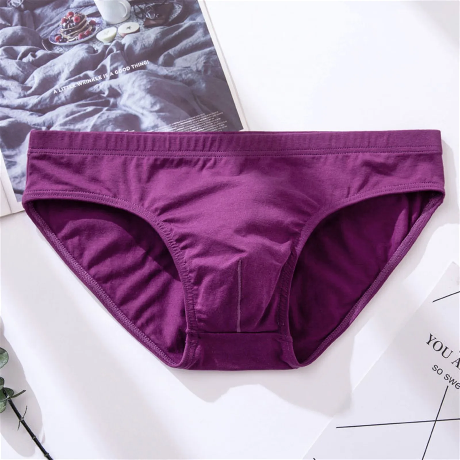 Men's Solid Color Underwear Men's Briefs, Men's U-shaped Pouch Low Waist Briefs Breathable Comfortable Underpants Lingerie